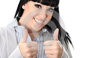 Positive Happy Cheerful Woman with Thumbs Up Smiling