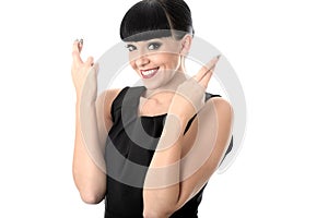 Positive Hopeful Wishful Happy Woman With Fingers Crossed