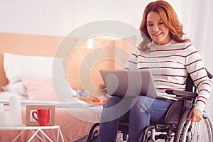 Positive incapacitated woman surfing the net