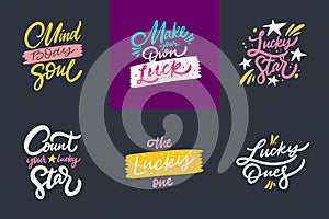 Positive inspiration phrases set. Colorful vector illustration. Isolated on black background