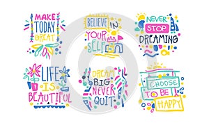Positive Inspirational and Motivational Quotes Vector Set