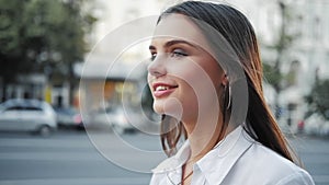 Positive life attitude smiling teen girl walking