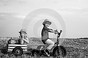 Positive little girl and boy. Beautiful fun day for cute friends in nature. Little girl and boy enjoy life and nature