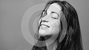 Positive mind tranquility young woman eyes closed