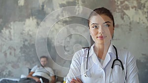 Positive minded medical worker putting on stethoscope