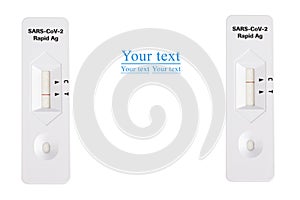 Positive and negative covid test. Test results for Covid-19. rapid test on a white background. SARS-CoV-2 Ag Rapid Antibody Test