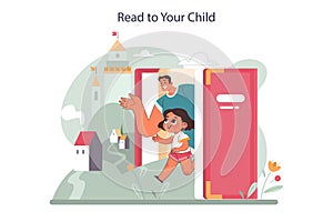 Positive parenting tips. Read to your child. Dad and daughter reading