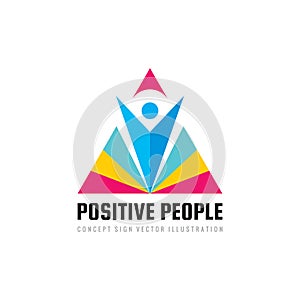 Positive people - concept business logo template vector illustration. Abstract human character with triangle pyramid shape.