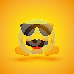 Positive, Satisfied, Happy Male Emoji with Mustache Showing Double Thumbs Up - Vector Emoticon Design for Instant Messaging