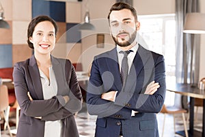 Positive successful multiethnic business partners