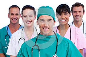 Positive surgeon and his medical team