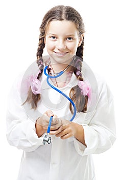 Positive teenager girl pretend to be a doctor