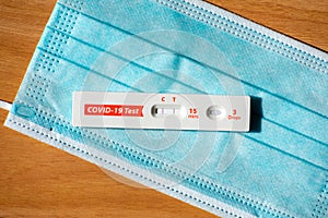 Positive test result by using rapid test device for COVID-19 on surgical blue mask