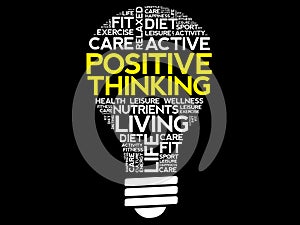 Positive thinking bulb word cloud collage photo