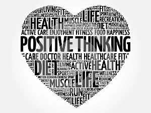 Positive thinking heart word cloud