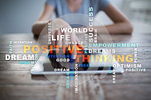 Positive thinking Life change. Business concept. Words cloud.