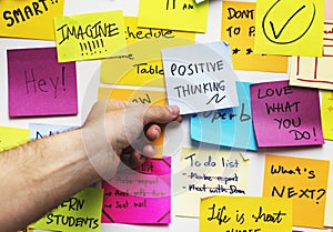 Positive thinking notes on a wall