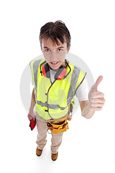 Positive trainee builder laborer thumbs up