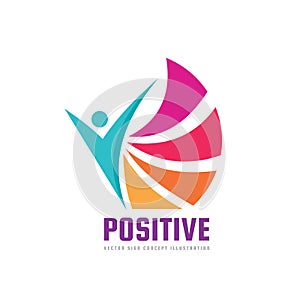 Positive - vector logo template concept illustration. Abstract human character silhouette. Vibrant color symbol. Design element