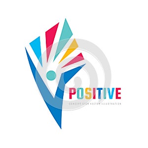 Positive - vector logo template concept illustration. Abstract human character silhouette. Vibrant color symbol. Design element.