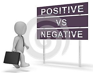 Positive Vs Negative Sign Depicting Reflective State Of Mind - 3d Illustration