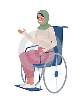 Positive woman in wheelchair semi flat color vector character