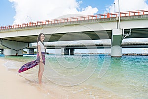 Slim girl standing aside Naminoue Beach.