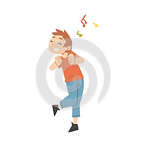 Positive Young Man Dancing Moving Hands and Legs to Music Rythm Vector Illustration