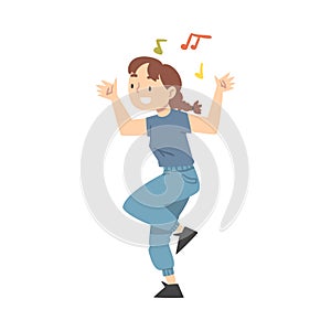 Positive Young Woman Dancing Moving Hands and Legs to Music Rythm Vector Illustration