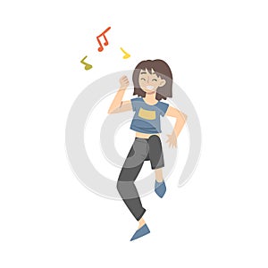 Positive Young Woman Dancing Moving Hands and Legs to Music Rythm Vector Illustration photo