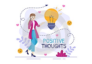 Positives Thoughts Vector Illustration with Thinking Positive as a Mindset in Symbolizing Creativity and Dreams Flat Cartoon