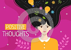 Positives Thoughts Vector Illustration with Thinking Positive as a Mindset in Symbolizing Creativity and Dreams Flat Cartoon