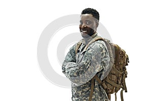 Positivity American ranker with backpack with crossed hands.