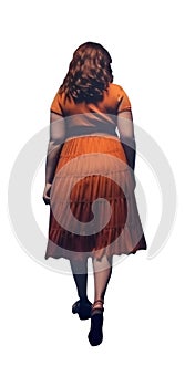 Positivity Concept with Transparent PNG. orange dress. auburn curly hair.