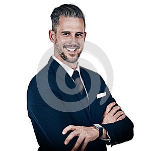 Positivity and determination keep the corporate dream alive. Studio portrait of a confident businessman posing against a