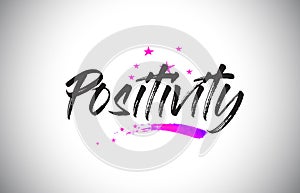 Positivity Handwritten Word Font with Vibrant Violet Purple Stars and Confetti Vector