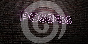POSSESS -Realistic Neon Sign on Brick Wall background - 3D rendered royalty free stock image