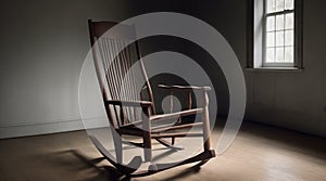 A possessed rocking chair moving on its own in an empty room