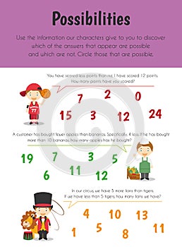 Possibilities Educational Sheet. Primary module for Logic Reasoning. 5-6 years old