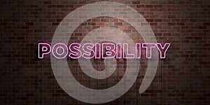 POSSIBILITY - fluorescent Neon tube Sign on brickwork - Front view - 3D rendered royalty free stock picture