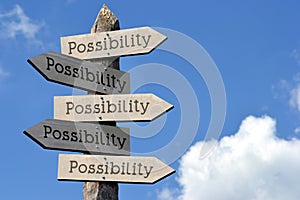 Possibility - wooden signpost with five arrows