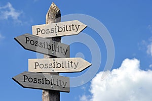 Possibility - wooden signpost with four arrows