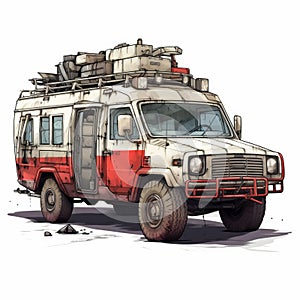 Post-apocalyptic Ambulance Illustration With Expressive Character Design photo