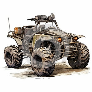 Post-apocalyptic Atv: Hyper-realistic Four Wheel Drive Vehicle Illustration