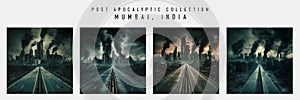 Post Apocalyptic cinematic fictional Mumbai, India city skyline