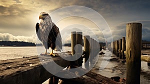 Post-apocalyptic Eagle: A Stunning Photo Of An Eagle On An Old Pier