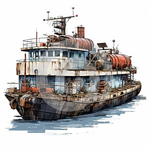 Post-apocalyptic Ferry: Realistic Watercolor Illustration