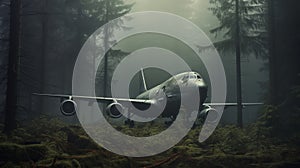 Post-apocalyptic Forest: A Jet Parked In The Hazy Backdrop
