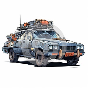 Post-apocalyptic Police Car Illustration With Detailed Science Fiction Style