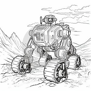 Post-apocalyptic Robot Coloring Pages On Wheels